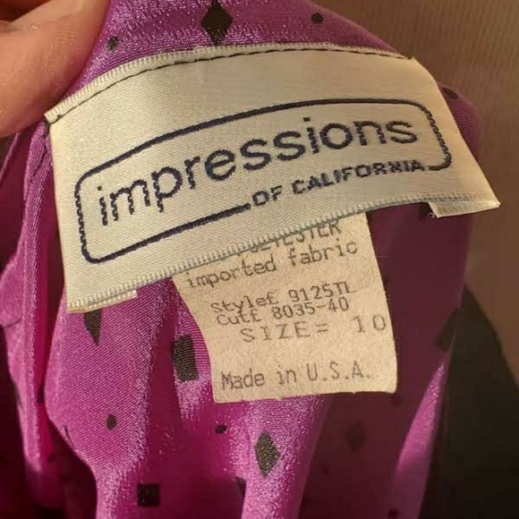 80s Purple & Black Geometric Print Blouse - Picture 2 of 3